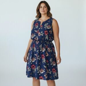 MARKET & SPRUCE Navy Sleeveless Floral Dress 1X  Knee Length Cinched Waist NWOT